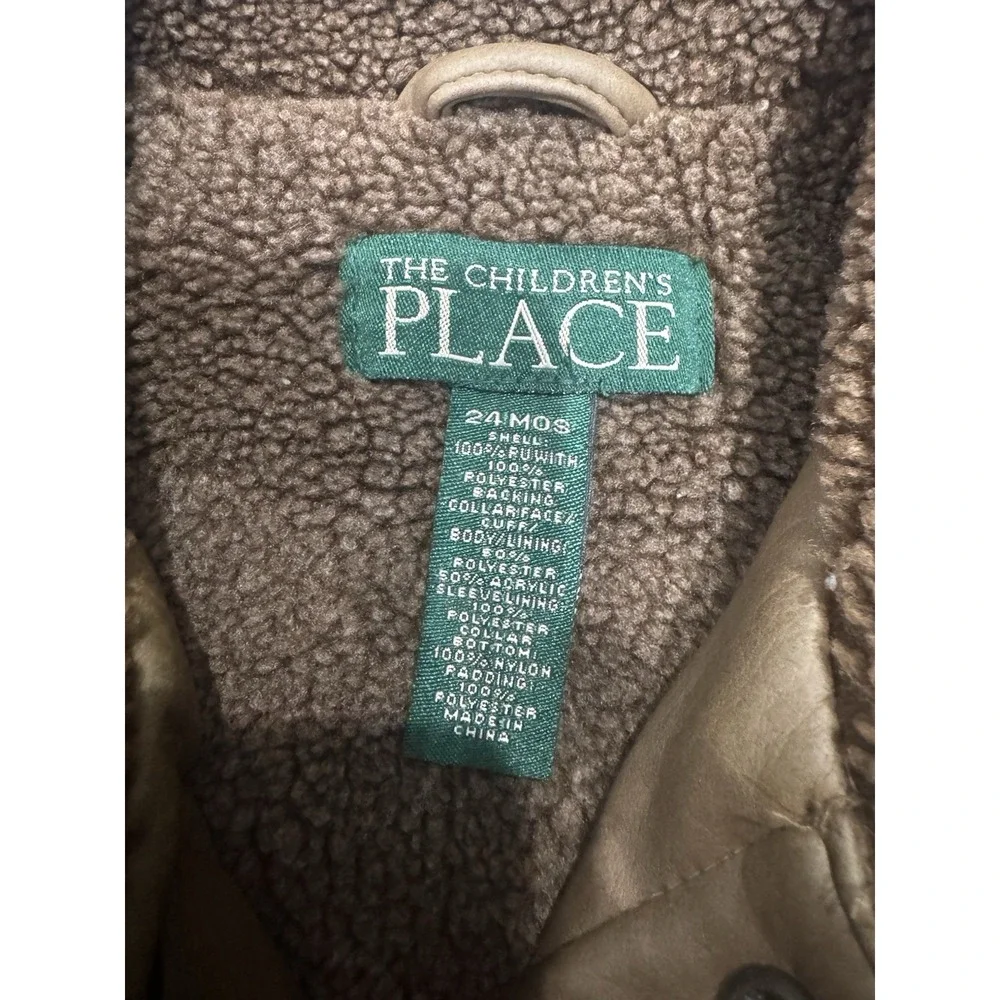 Vintage The Children's Place Brown Faux Leather Sherpa Jacket Baby Boy 24M Y2K